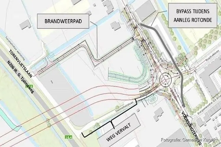 Start aanleg brandweerpad en voorbereiding rotonde Torenvlietslaan